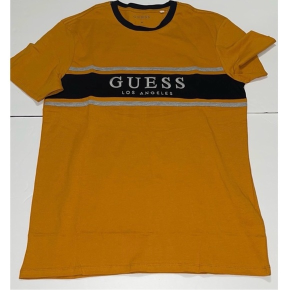Guess Men Tshir Short Sleeeve Bort Logo Crew Dorado Gold.size Medium & Large.NWT - Picture 2 of 6